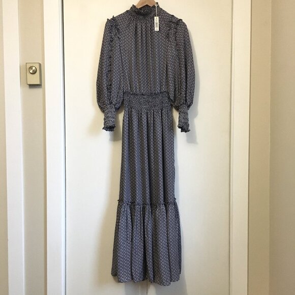 NWT Max Studio Bohemian Balloon Sleeve Mock Neck Maxi Dress - Picture 1 of 16